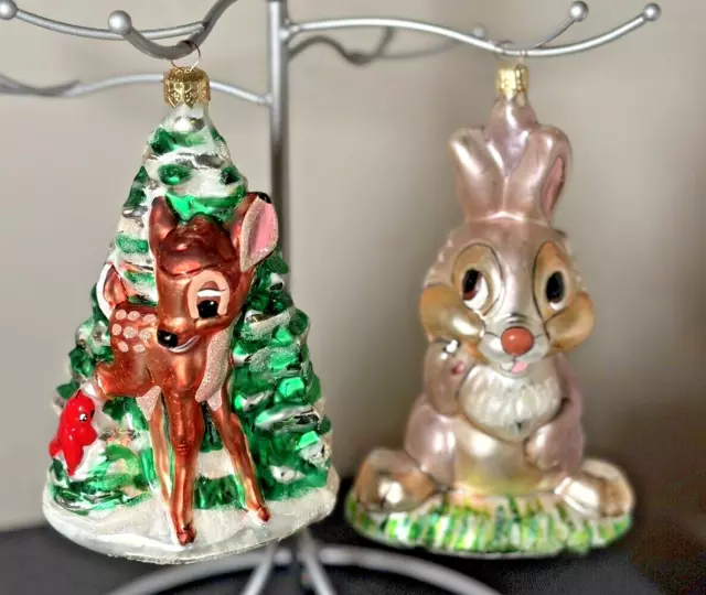 2 Vintage DISNEY Christoher Radko BAMBI Glass Ornaments - THUMPER & Bambi