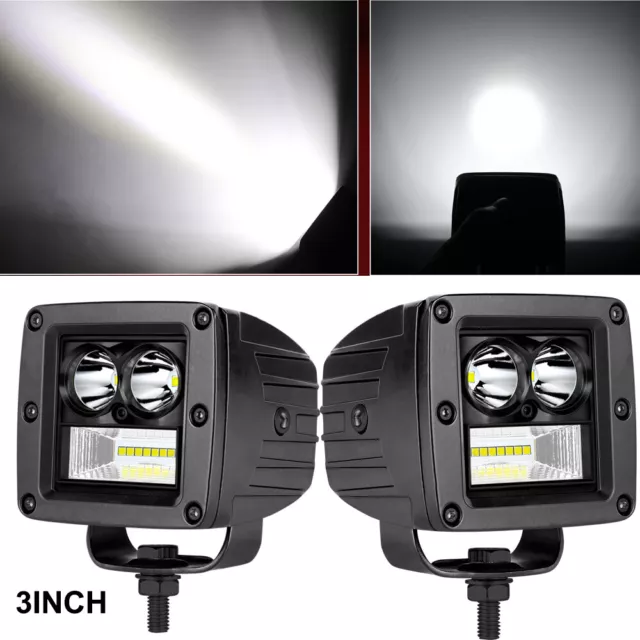 Pair 3"INCH LED Work Light Bar Fog Driving Cube Ditch Pods Spot Flood Off Road