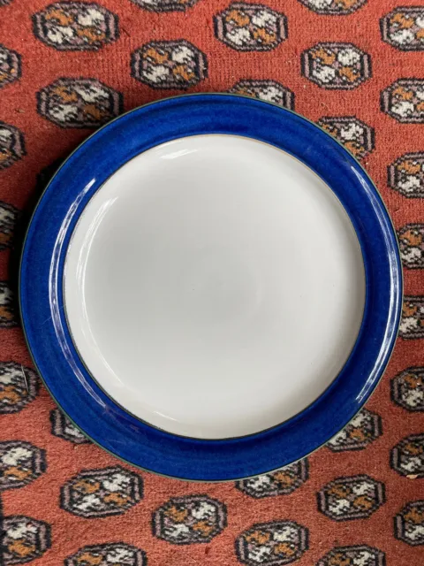 2 (two) Denby Metz Dinner Plates Stoneware White Blue Green England 10.5"