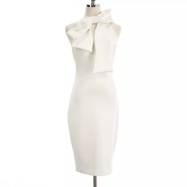 Black Halo NWD Von Sheath Dress with Oversized Bow Size 4 in Whip Cream (Ivory)