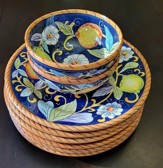 6 TABLETOPS UNLIMITED VILLA BELLAGIO Fruits & Flowers Dinner Plates 2