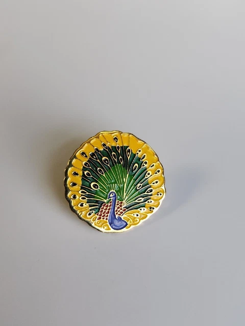 Peacock Bird Lapel Pin Yellow Feathers