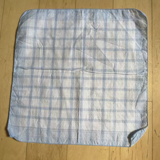 Vintage Handkerchief Light Blue Cotton Plaid 10.5"