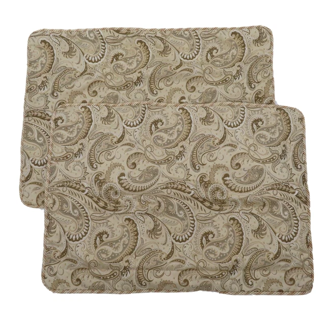 Divatex Pair of 2 Paisley Scroll Striped Beige Tan Cord Trim Pillow Shams Zipper