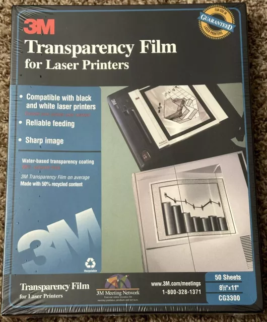 NEW 3M Transparency Film Laser Printer 50 Sheets Pack CG3300 Factory Sealed