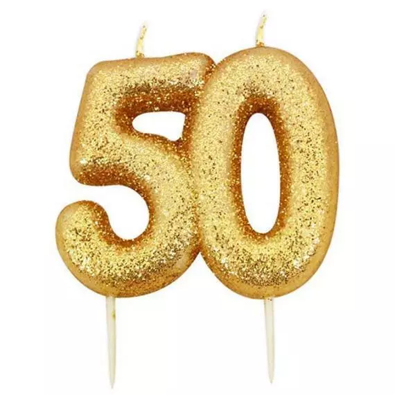 50 Cumpleaños Pastel Vela Oro Topper Aniversario Brillo Edad Número Fiesta Regalo