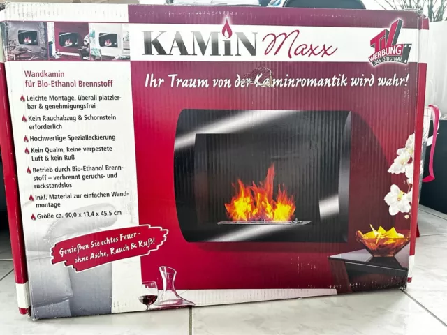 TV MAXX Kamin Wandkamin Bio- Ethanol, Schwarz Mit Brennkammer , Inkl Keramikholz