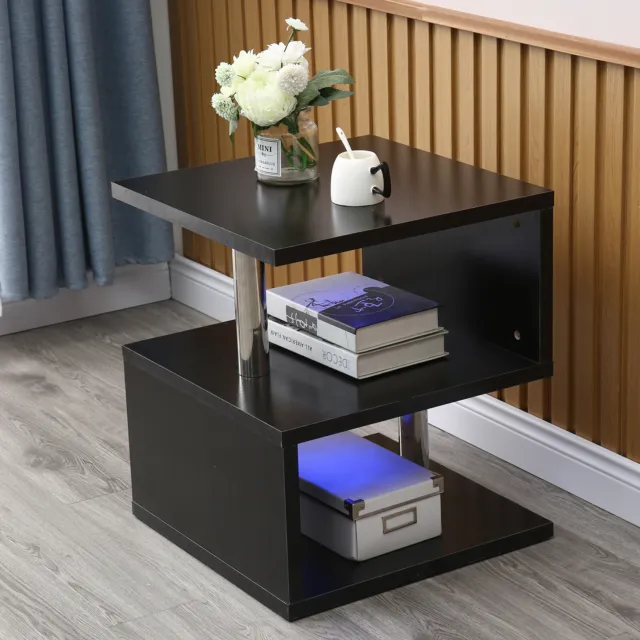 Modern Home High Gloss S-shaped Coffee or Side Table W/LED Light Living Room