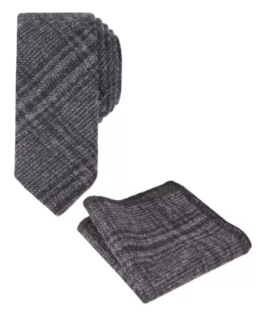 Boys Grey Tweed Check Retro Peaky Blinders Dress Suit Slim Tie & Hanky Set