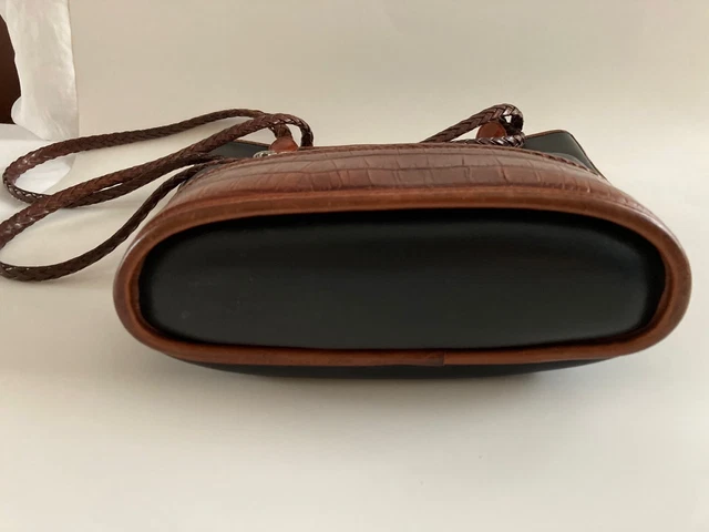 Brighton Leather Handbag Purse Tote Croc Embossed Black Brown Bucket Bag 5