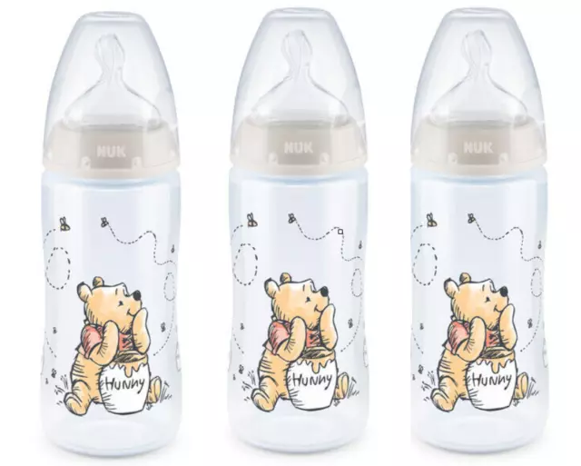 NUK First Choice+ Disney Winnie Puuh 3 x Babyflasche 300ml 6-18 Monate für Milch