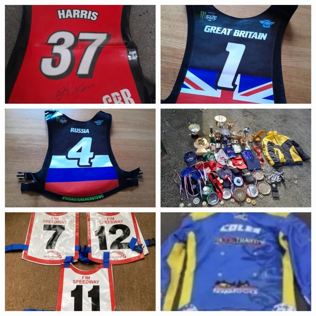 Massive Bundle Of Speedway Trophies, Medals, Bike Seats, Pit Signs Etc