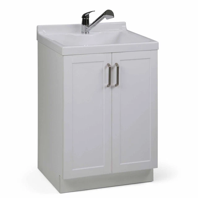 Simplihome Kyle Transitional 24" Laundry Cabinet With Pull-Out Faucet Abs Sink