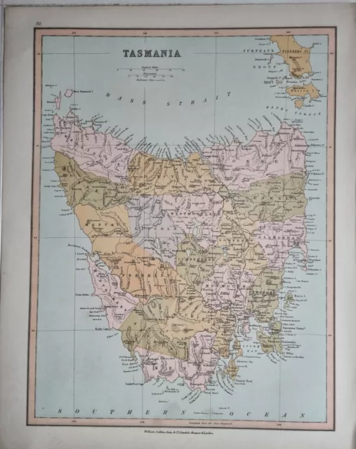 1878 Antique Map Tasmania Franklin Arthur Monmouth Glamorgan Somerset