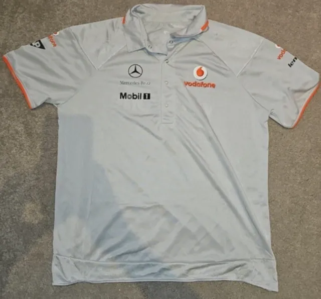 F1 Formel 1 Vodafone McLaren Mercedes Herren Team Poloshirt silber Größe L