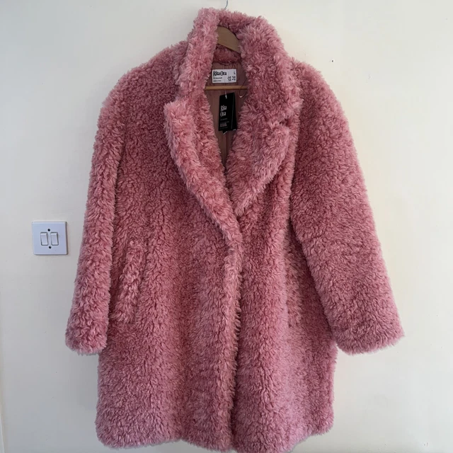 PRIMARK RITA ORA Pink Faux Fur Coat Size Large Super Soft £65.00