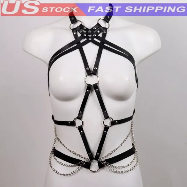 Women Corset Punk Strap Body Bondage Lingerie PU Leather Harness Garter Belts