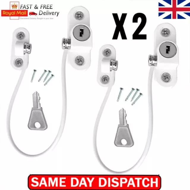 2x White Window Door Cable Restrictor Ventilator Child Safety Security Lock UK