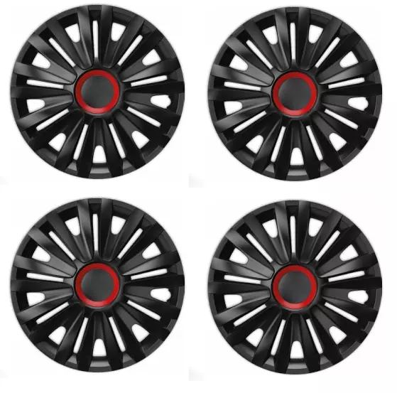 Fit Corsa Wheel Trims Hub Caps Plastic Covers Full Set 14" Inch Black & Red