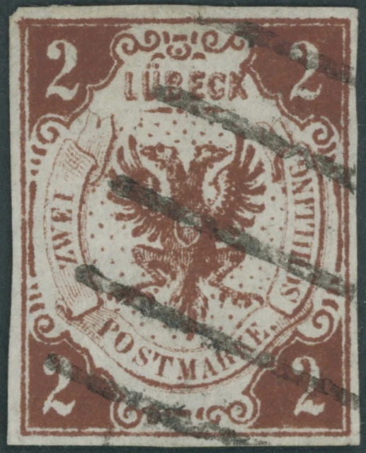 LÜBECK 1859, 2 S. rötlichbraun, kleine helle Stelle sonst Pracht, gepr. Brettl,