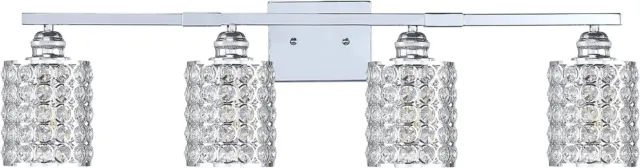 4-Light Vanity Sconce Crystal Chrome 30x9 in Glass Shade Wall Bathroom Mirror