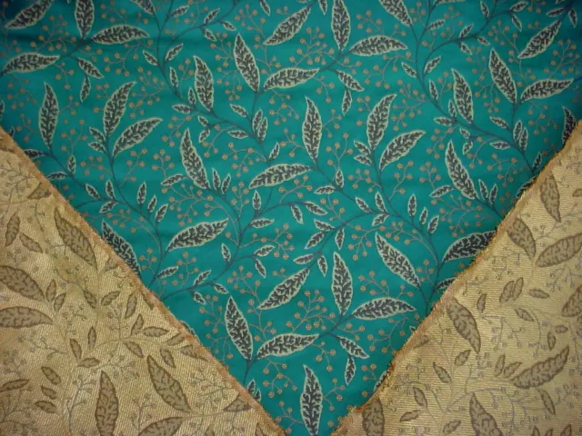 14-1/8Y Kravet Lee Jofa Teal Gold West Indies Floral Brocade Upholstery Fabric 3