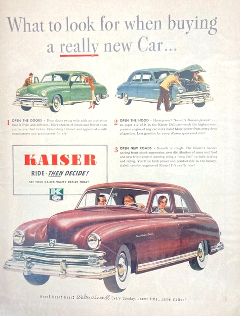 Vintage KAISER Ride Then Decide Kaiser-Frazier  1949 Magazine Print Ad AH69