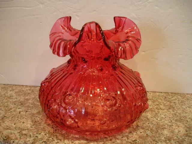 FENTON  CRANBERRY COLOR POPPY GLASS LAMP SHADE w/Cabbage Roses , PERFECT