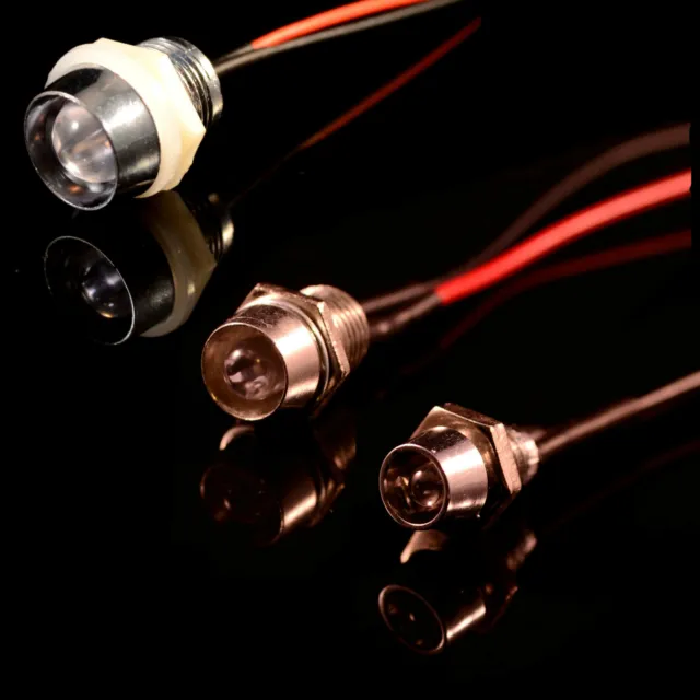 12 V Ultrahell 3 mm 5 mm 10 mm vorverdrahtete LED mit Chrom Blende Halter alle Farben