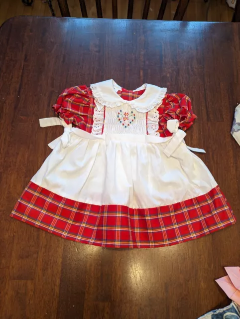 Vintage POLLY FLINDERS Smocked Dress Red Plaid  Sz 12 month - Amazing !!!