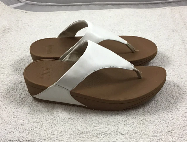 FitFlop Women’s Lulu Leather Toe Thongs Flip Flops Sandals Size 8 White 188-024 2