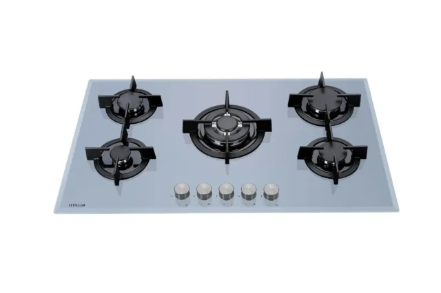 MILLAR GH9051PA 5 Burner Built-in Grey Gas on Glass Hob 90cm-Cast Iron Stands