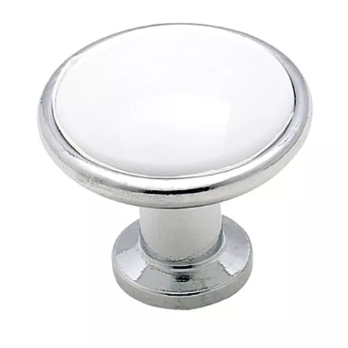 Amerock 14351WCH Polished Chrome 1 3/16" Knob Pull with White Ceramic Center