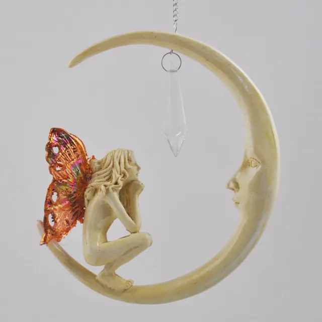 LARGE Fairy Princess On Moon Praying Dream Catcher Chain Sculpture Statue 01508