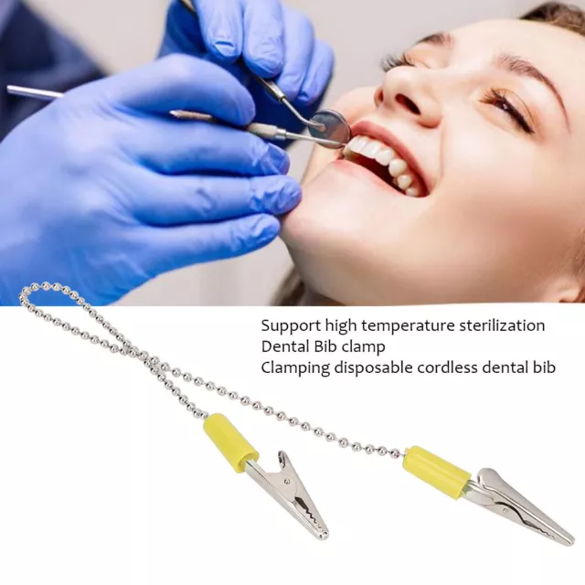 (Yellow)5x Dental Lab Bib Clip Napkin Holder With Flexible Steel Ball Chain SLS