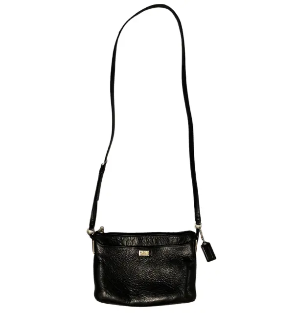 Vintage COACH Black Pebbled Leather Crossbody Purse Bag