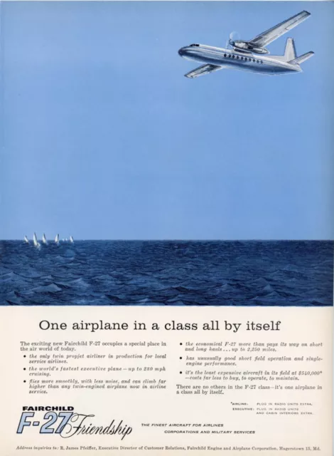 1956 Fairchild Aircraft Ad F-27 Friendship Twin Propjet Airplane Airliner