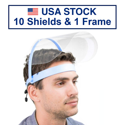 10 Shield & 1 Frame Safety Full Face Shield Reusable Protection Cover Face Mask