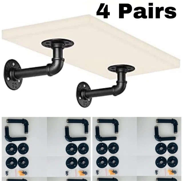 Floating Shelf Brackets Hanging Wall Mounted DIY Industrial Pipe Heavy Duty, NEW