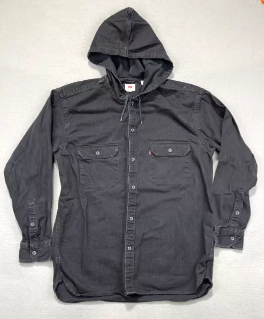 Levis Hooded Denim Shirt Jacket Mens Medium Black