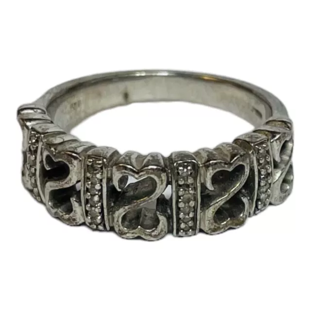 Jane Seymour Sterling 925 Silver Diamond Open Hearts Ring 6.25