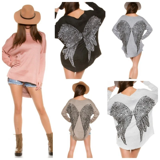 Maglia donna maglietta pullover maglioncino largo lungo maniche larghe bat