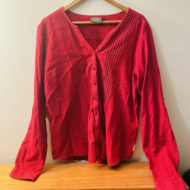 Kathmandu Ladies Red Cotton Dress Shirt Top Adjustable Sleeves Size 18- ButtonUp