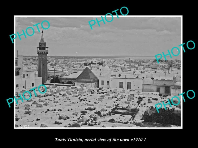 OLD POSTCARD SIZE PHOTO TUNIS TUNISIA AERIAL VIEW OF THE TOWN c1910 2