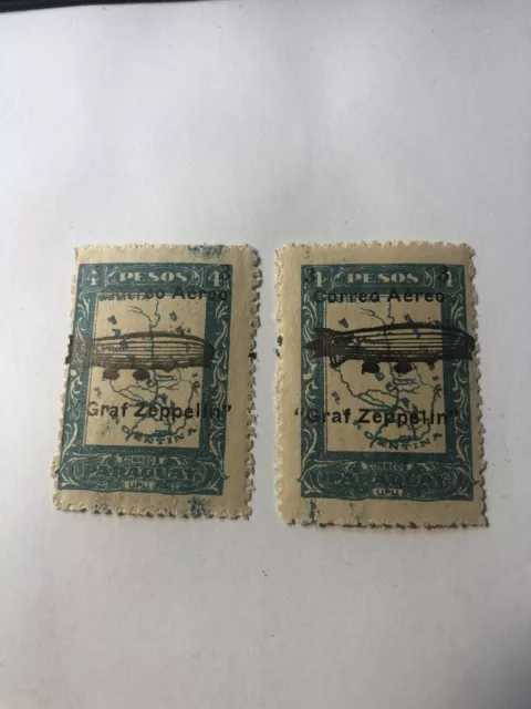 2 Paraguay #C54 Graf Zeppelin 3p on 4p Airmail Postage Stamps 1931 MNH