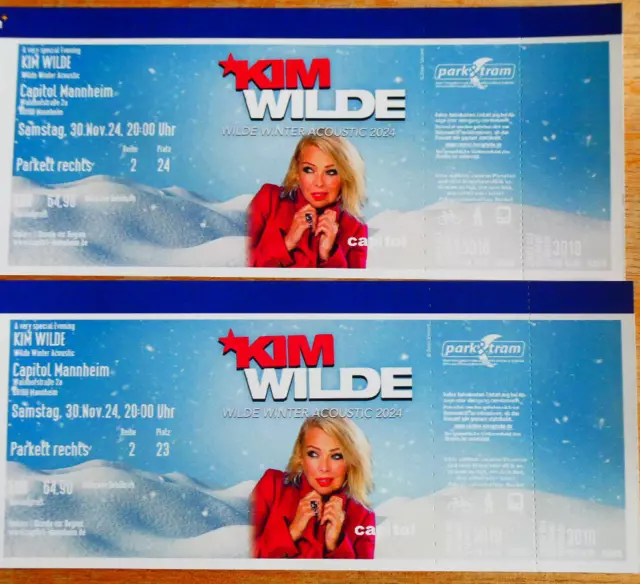 Kim Wilde Tour 2024 - 2 Tickets - 30. 11. 24 Mannheim - Reihe 2  Platz 24 + 24