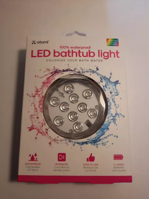 New Atomi  Waterproof LED Bathtub Light 16 Bright Color Options Remote Shower