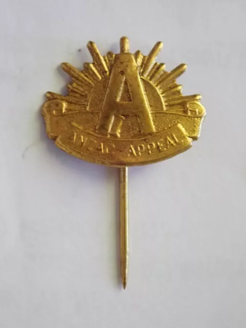 ANZAC DAY TIN RISING SUN PIN LAPEL BADGE c1960s GOLD COLOUR