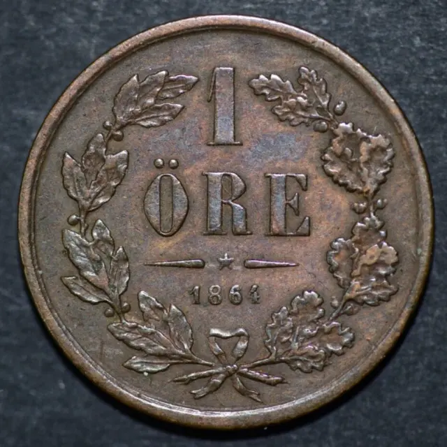 1864 Sweden 1 Ore Carl XV 19.75mm Bronze Coin, FREE SHIPPING