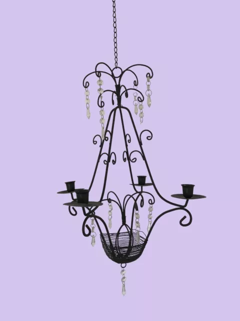 CANDLE CHANDELIER Black Wrought Iron 4 Arm Hanging Chandelier Candle Only